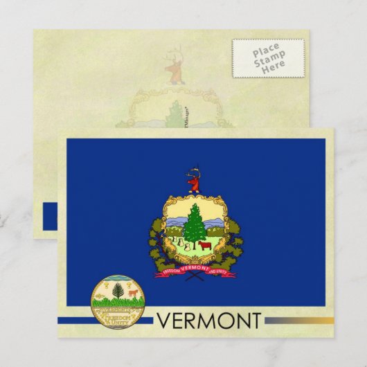 Vlag en zegel van de staat Vermont Briefkaart (Voorkant / Achterkant)