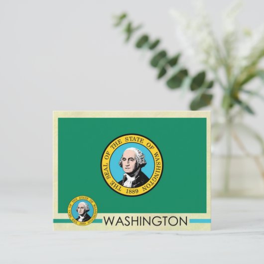 Vlag en zegel van de staat Washington Briefkaart (Staand voorkant)