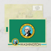 Vlag en zegel van de staat Washington Briefkaart (Voorkant / Achterkant)