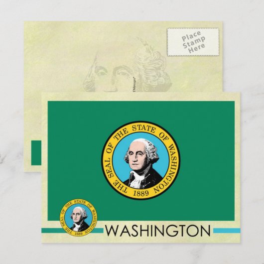 Vlag en zegel van de staat Washington Briefkaart (Voorkant / Achterkant)