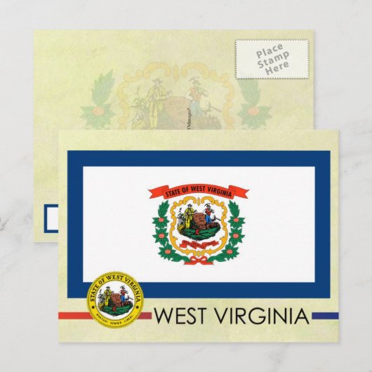 Vlag en zegel van de staat West Virginia Briefkaart (Voorkant / Achterkant)