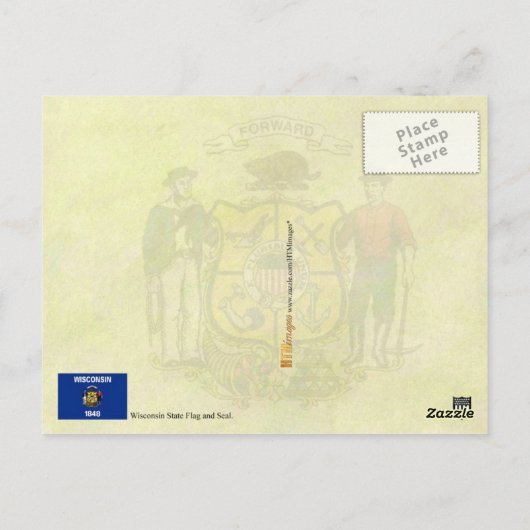 Vlag en zegel van de staat Wisconsin Briefkaart (Achterkant)