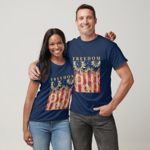 Vlag en zonnebloemen aangepaste tekst t-shirt