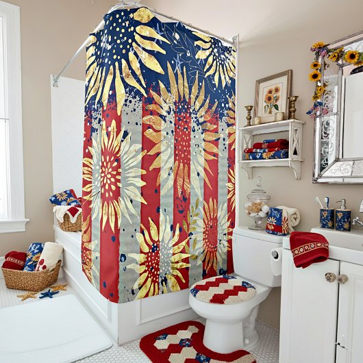 Vlag en zonnebloemen douchegordijn