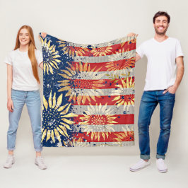 Vlag en zonnebloemen fleece deken