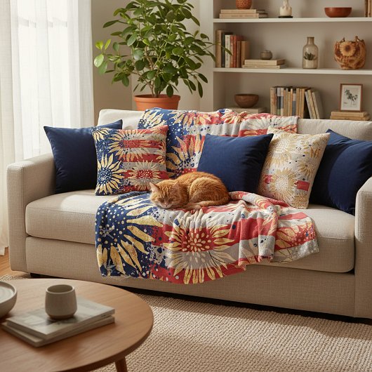 Vlag en zonnebloemen fleece deken