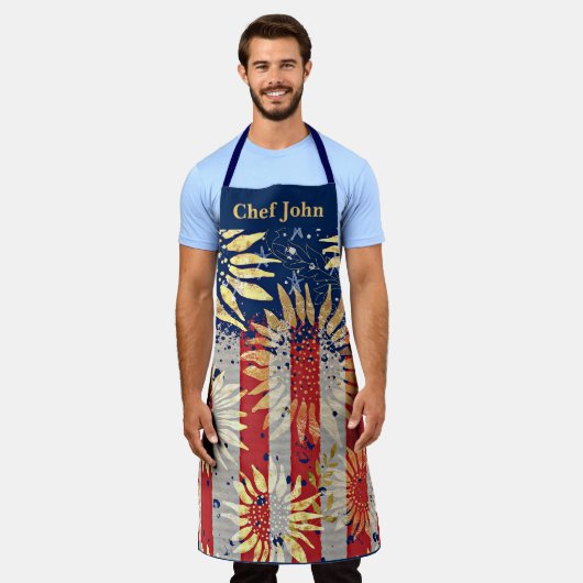 Vlag en zonnebloemen gepersonaliseerd schort (Gedragen)