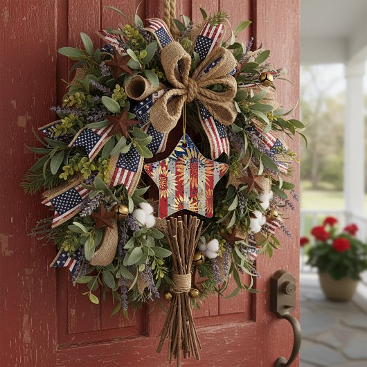 Vlag en zonnebloemen keramisch ornament