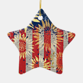 Vlag en zonnebloemen keramisch ornament