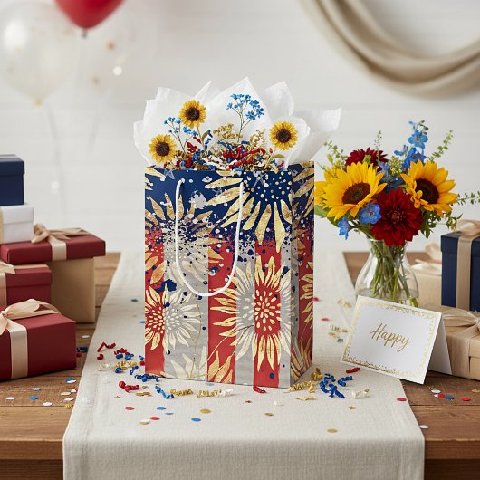 Vlag en zonnebloemen medium cadeauzakje
