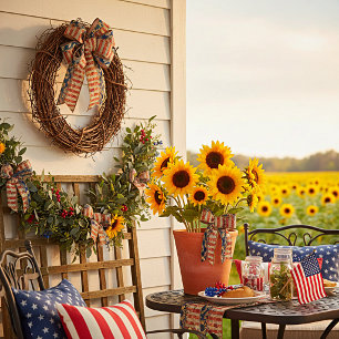 Vlag en zonnebloemen satijnen lint