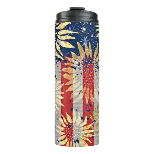 Vlag en zonnebloemen thermosbeker