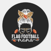 Vlag Football Mama Messy Bun Vlag Football Speler Ronde Sticker (Voorkant)