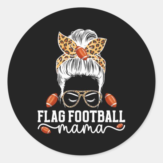 Vlag Football Mama Messy Bun Vlag Football Speler Ronde Sticker (Voorkant)