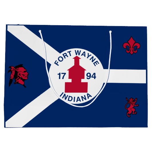 Vlag Fort Wayne, Indiana Grote Gift Bag Groot Cadeauzakje (Achterkant)
