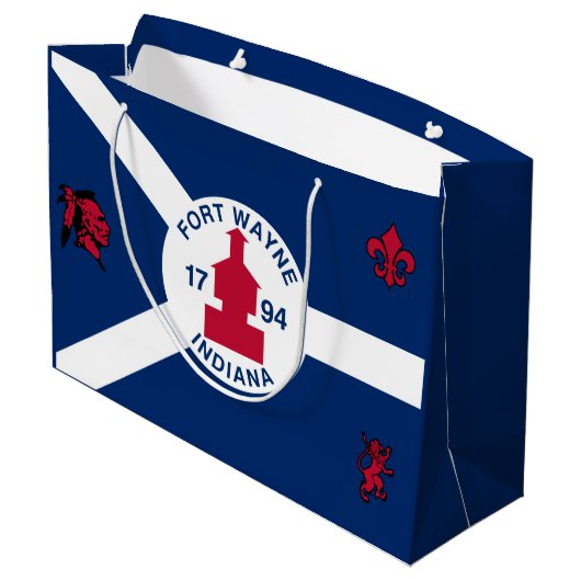 Vlag Fort Wayne, Indiana Grote Gift Bag Groot Cadeauzakje (Achterkant Gekanteld)
