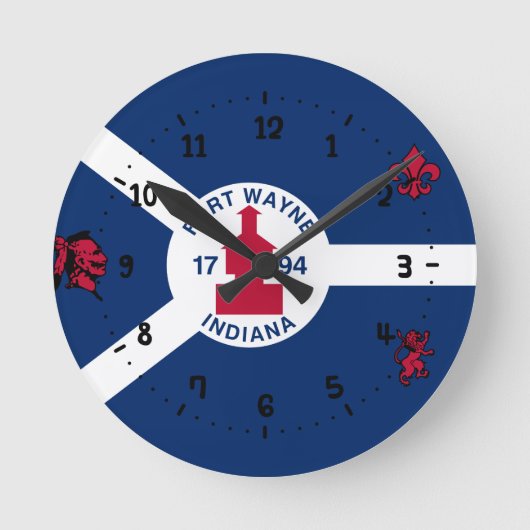 Vlag Fort Wayne, Indiana Square Wall Clock Ronde Klok (Voorkant)