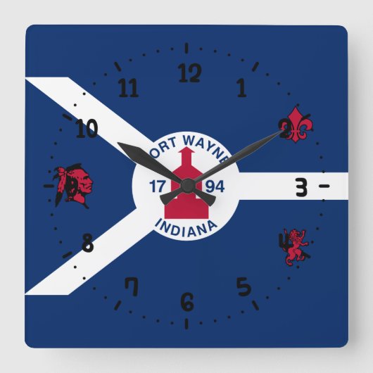 Vlag Fort Wayne, Indiana Square Wall Clock Vierkante Klok (Voorkant)