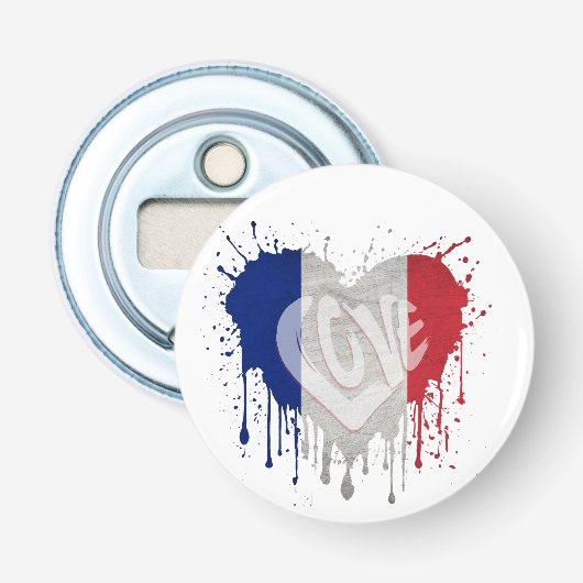 Vlag Frankrijk beminnen Button Flesopener (Voorkant)