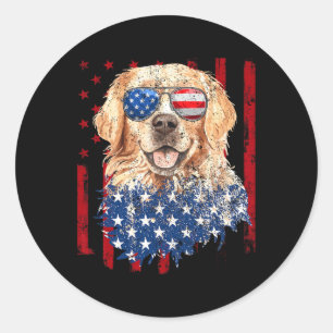 Vlag Golden Retriever USA Retro 4 van juli Ronde Sticker
