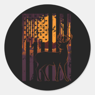 Vlag Herten Jagen Ondergaande Zon Grappige Bow Hun Ronde Sticker