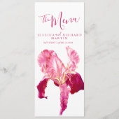 Vlag iris roze rode bloemen trouwmenu menu (Voorkant)