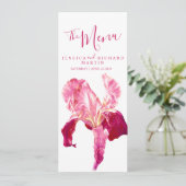 Vlag iris roze rode bloemen trouwmenu menu (Staand voorkant)