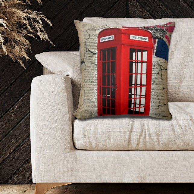 vlag jubileum kroonrode telefooncel kussen (union jack flag jubilee crown red telephone booth throw pillow)
