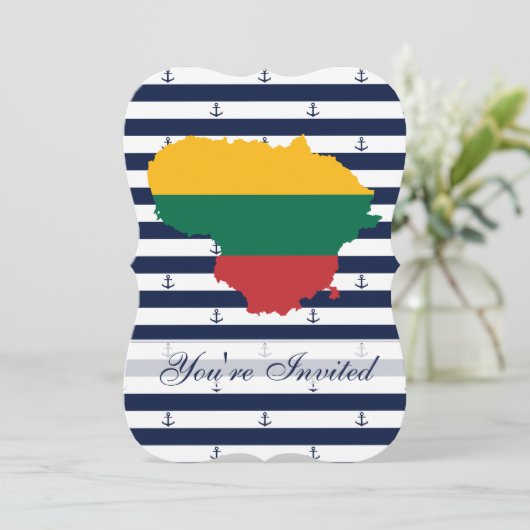 Vlag/kaart van Litouwen op gestreepte achtergrond Kaart (Staand voorkant)