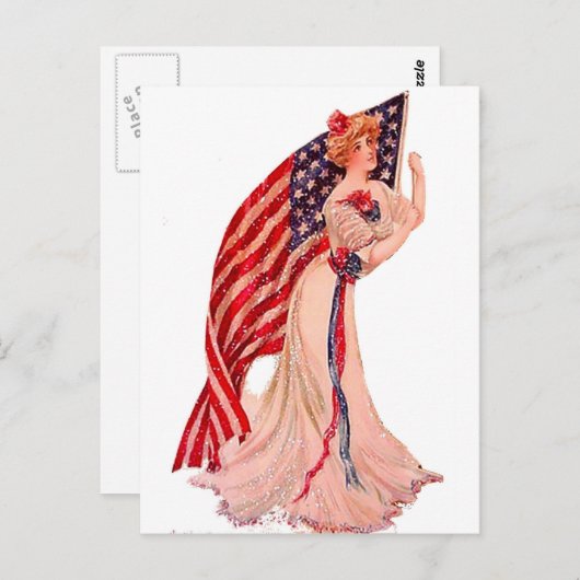 Vlag Lady 4 juli  Patriottische Briefkaart Art (Voorkant / Achterkant)