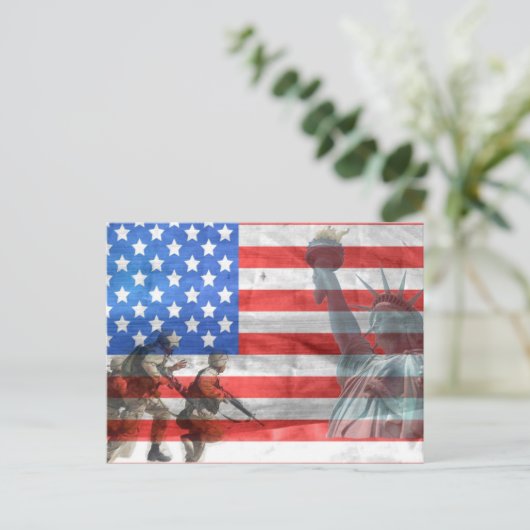 Vlag-Lady Liberty en soldaten van de VS Briefkaart (Staand voorkant)
