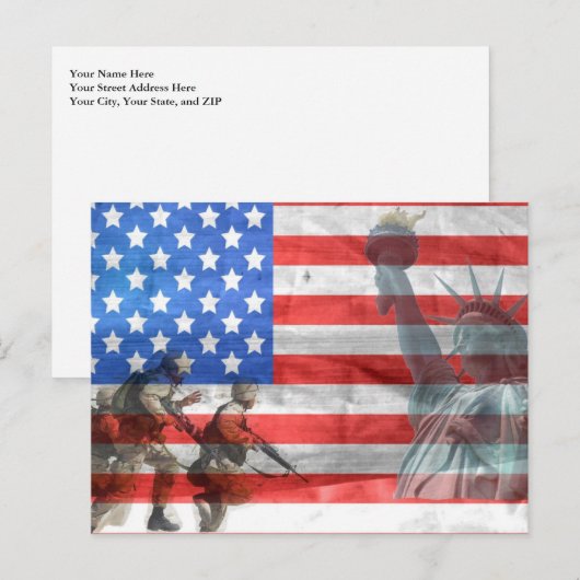 Vlag-Lady Liberty en soldaten van de VS Briefkaart (Voorkant / Achterkant)