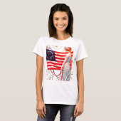 Vlag Lady Vierde  Patriottische Briefkaart Kunst T-shirt (Voorkant volledig)