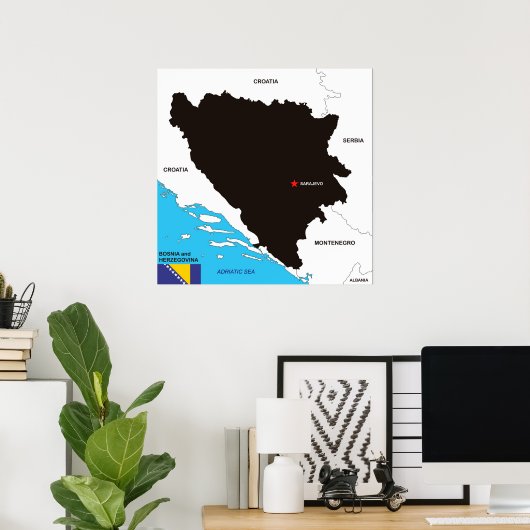 vlag land Bosnië-Herzegovina Poster (Thuiskantoor)
