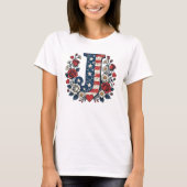 Vlag Letter J Rozen Krans Monogram T-shirt (Voorkant)