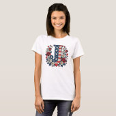 Vlag Letter J Rozen Krans Monogram T-shirt (Voorkant volledig)