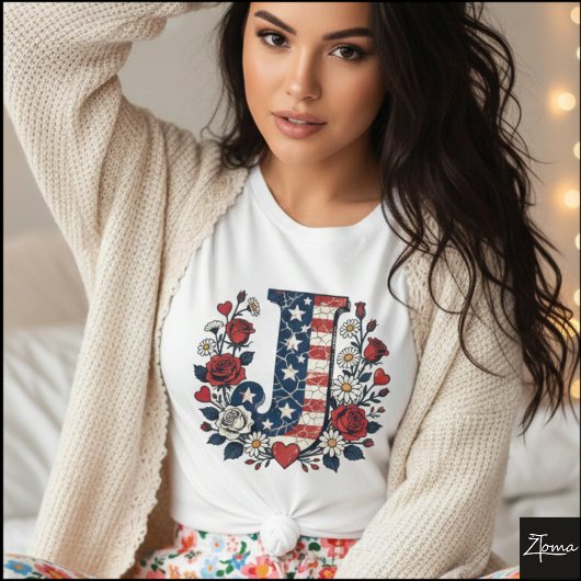 Vlag Letter J Rozen Krans Monogram T-shirt