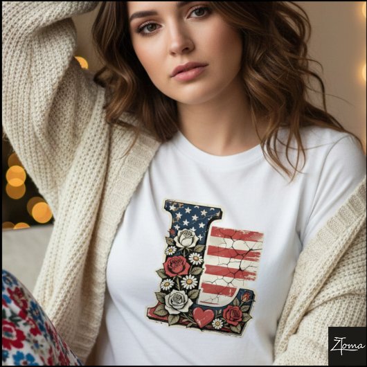 Vlag Letter L Rozen Hart Monogram T-shirt