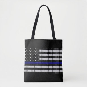 Vlag met blauwe lijn van hout tote bag