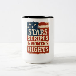 Vlag met sterren, strepen en vrouwenrechten in dis tweekleurige koffiemok