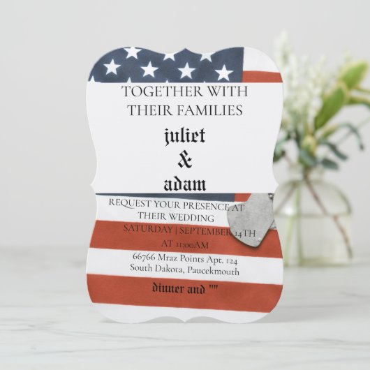 Vlag Militair uniform Leger bruiloft uitnodiging (Staand voorkant)