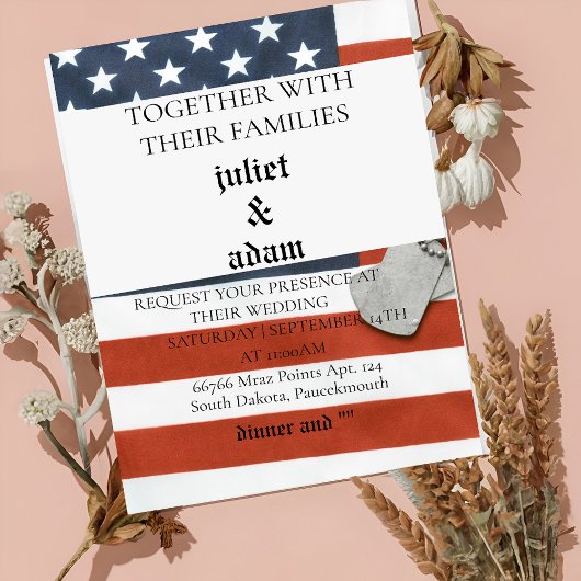 Vlag Militair uniform Leger bruiloft uitnodiging