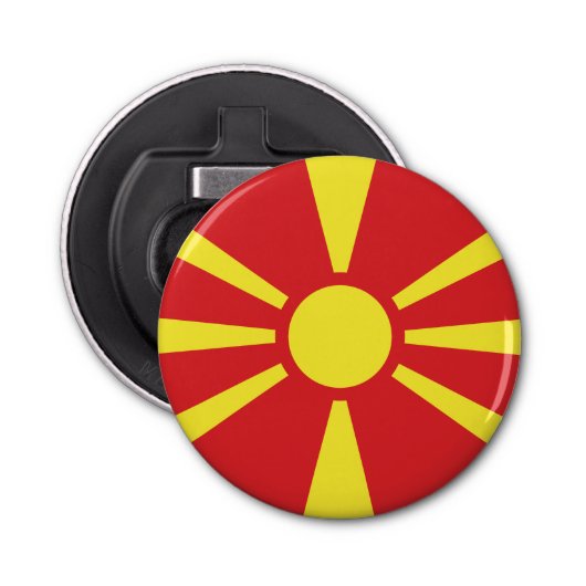 Vlag Noord-Macedonië Button Flesopener (Voorkant)