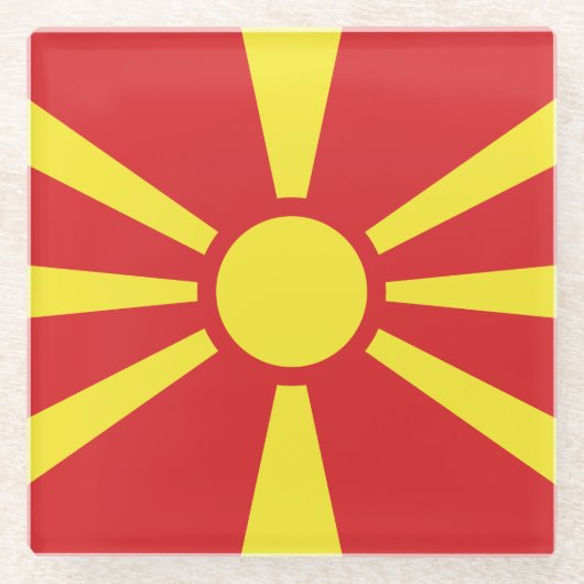Vlag Noord-Macedonië Glazen Onderzetter (Voorkant)