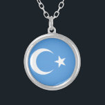 Vlag Oost-Turkestan Oeigoer Zilver Vergulden Ketting<br><div class="desc">Ketting van de Oost-Turkestan Oeigoerse Vlaggenronde</div>