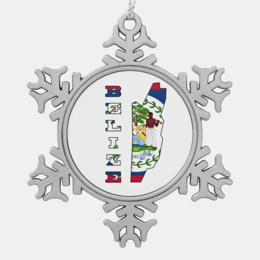 Vlag op de kaart van Belize Tin Sneeuwvlok Ornament (Voorkant)