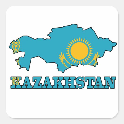 Vlag op de kaart van Kazachstan Vierkante Sticker (Voorkant)