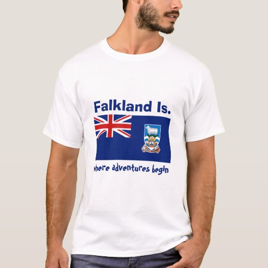 Vlag op Falklandeilanden + kaart + T-shirt voor te (Voorkant)