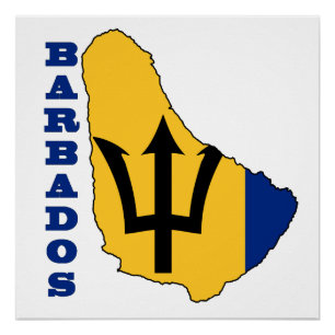 Vlag op Kaart Barbados Poster
