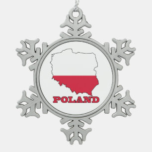 Vlag op kaart van Polen Tin Sneeuwvlok Ornament